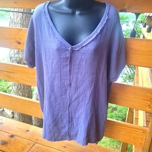 NWT ANTHROPOLOGIE La Meil  Short Sleeve T-Shirt Top Blue/Carbon  Sz M